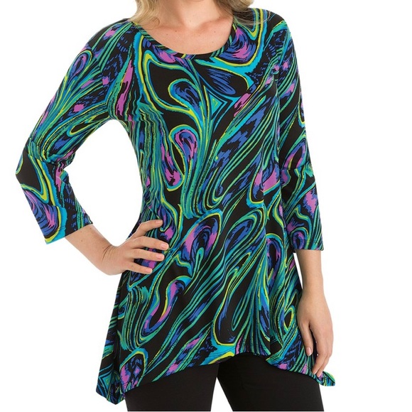 Collections Etc. Colorful Abstract High Low Tunic Size L - Picture 1 of 12